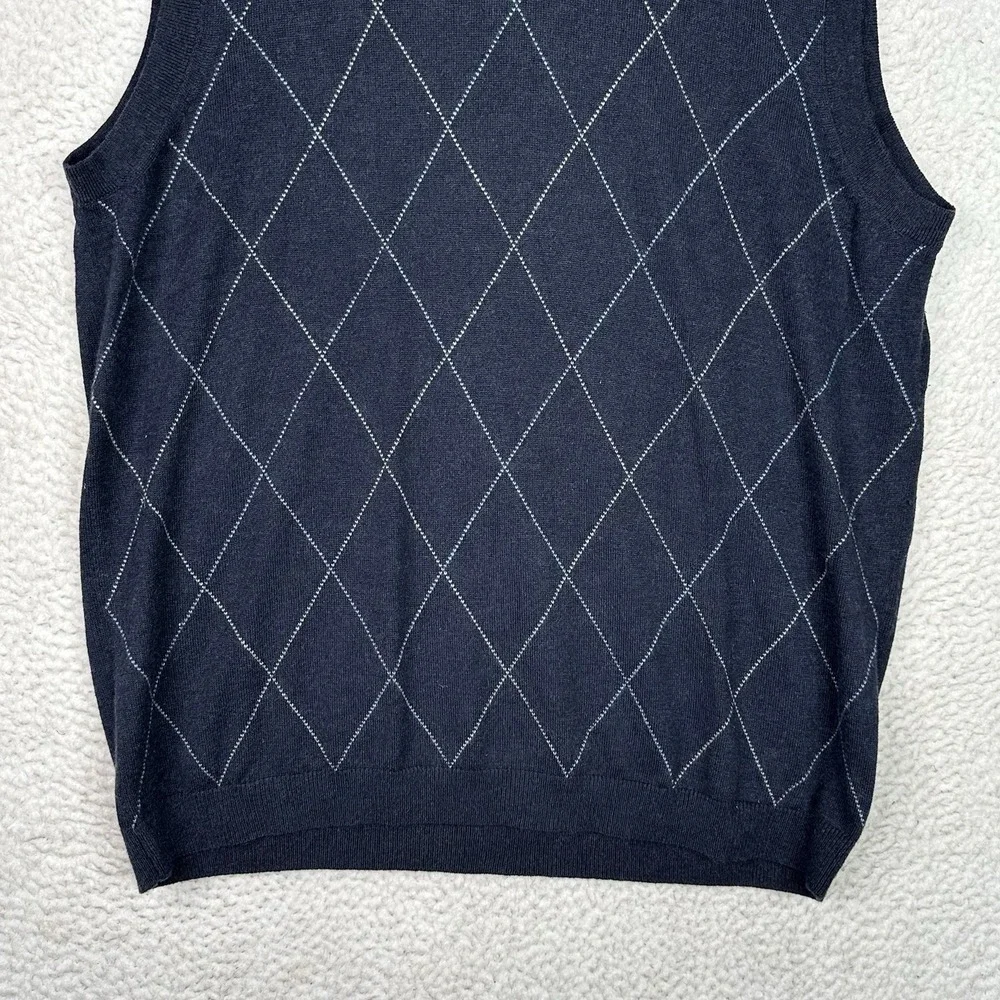 Banana Republic Silk Cashmere Sweater Vest Mens Navy Argyle‎ V Neck Classic